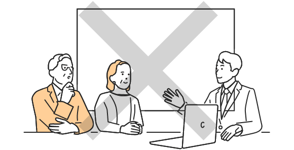 営業マンが老夫婦にパソコンを使って説明しているアイコン