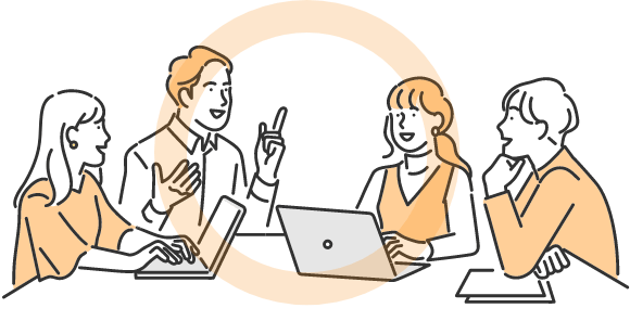 若い夫婦と社員2人が話し合っているアイコン