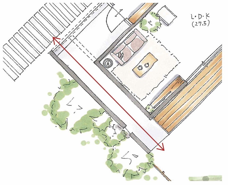 グランハウス-間取り-手描き図面-通り土間-自転車スペース